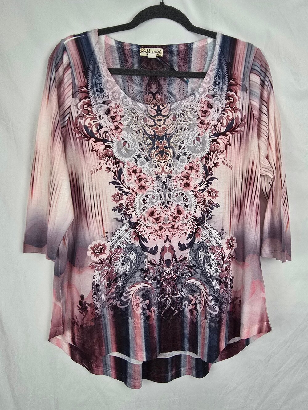 World Unity Studded Whimsigoth 3/4 Sleeve Hi-Lo Tunic Top sz 1X